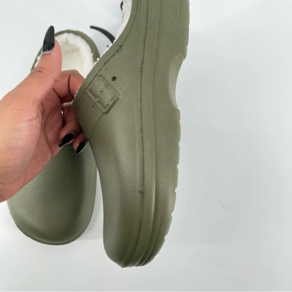 Hello Soho Women’s Olive Green Faux Fur Cozy Lined EVA Slip On Clogs Medium 7/8 - Picture 4 of 13
